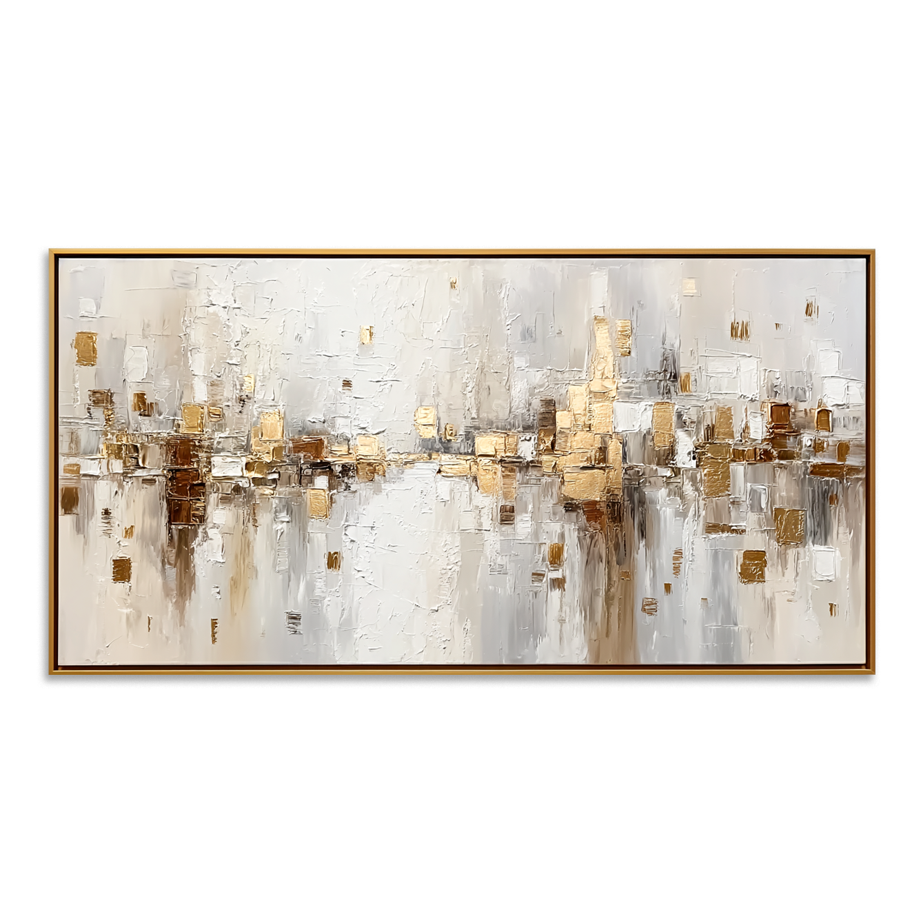 Golden Abstract Cityscape - Textured Oil Painting