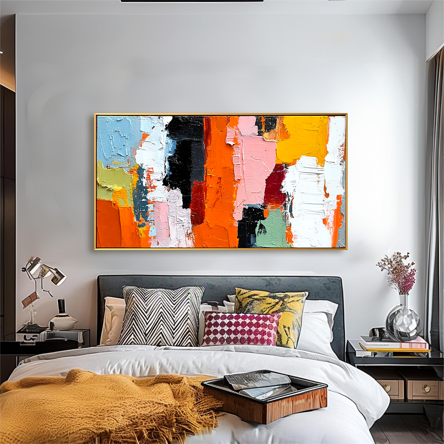 Colorful Abstract Textured Oil Painting – Modern Art for Bold Interiors