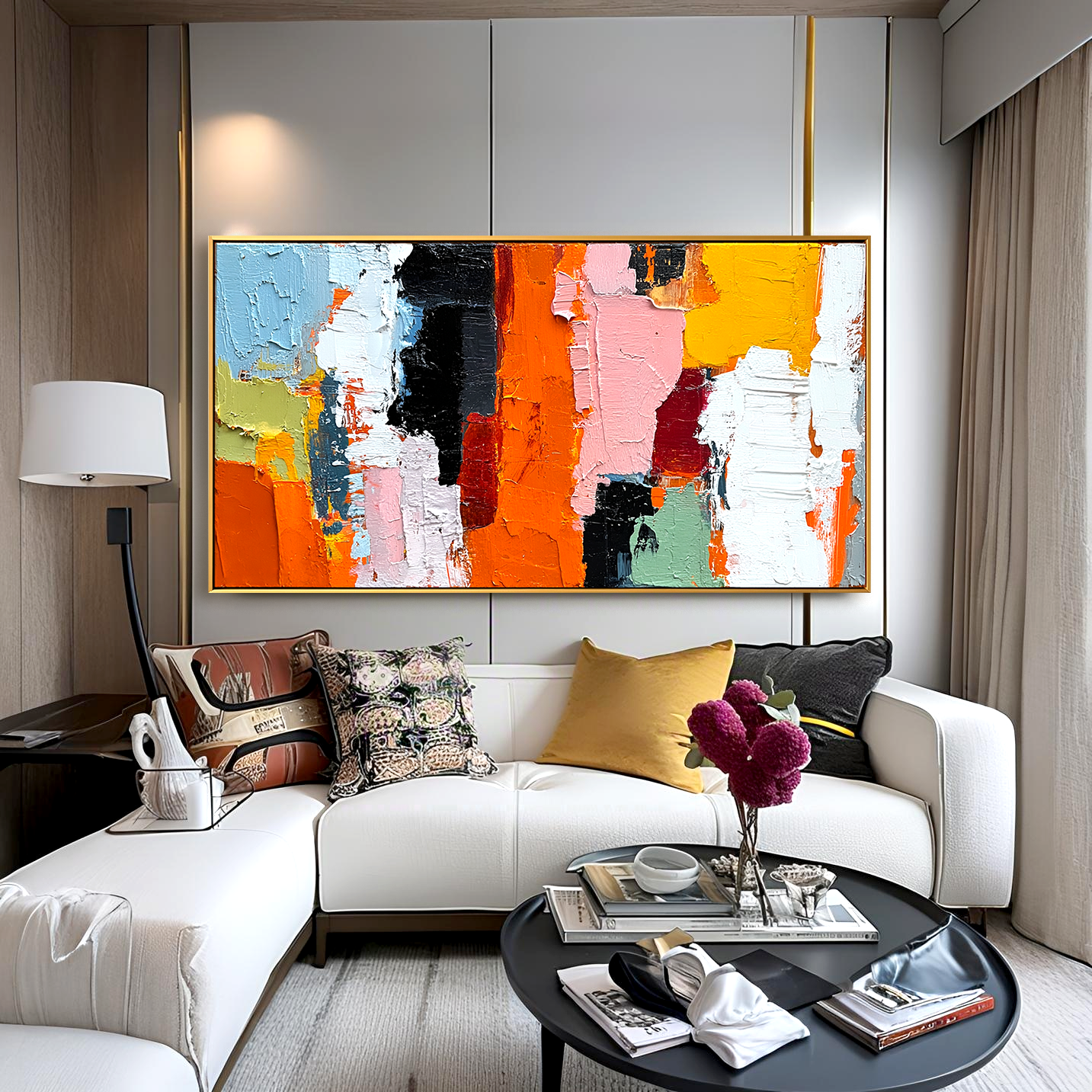 Colorful Abstract Textured Oil Painting – Modern Art for Bold Interiors