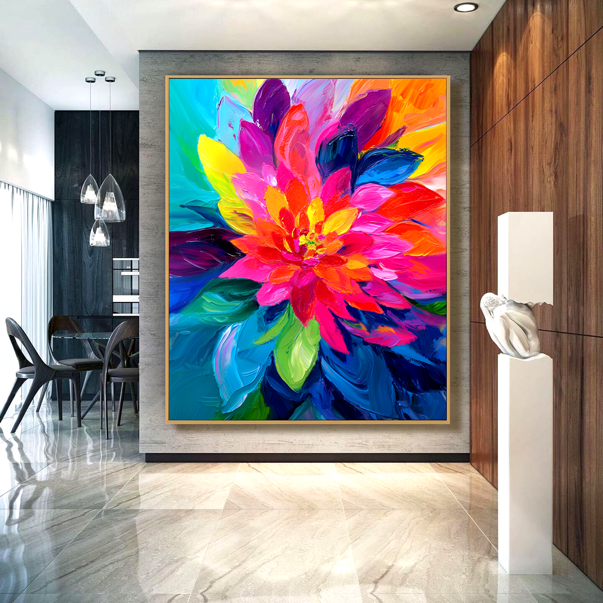 Vibrant Floral Oil Painting – Colorful Abstract Flower Art for Bold Spaces