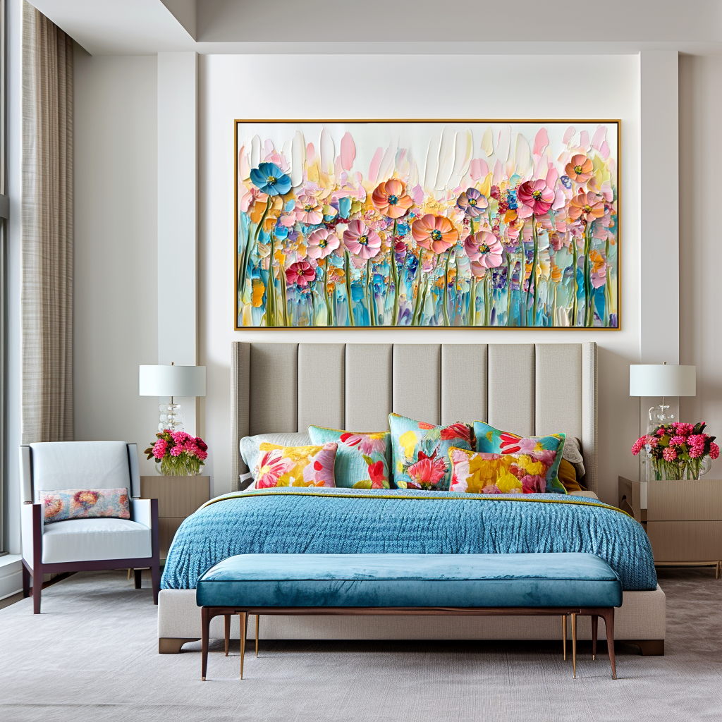 Vibrant Floral Oil Painting – Colorful Poppy Field Art with Textured Strokes