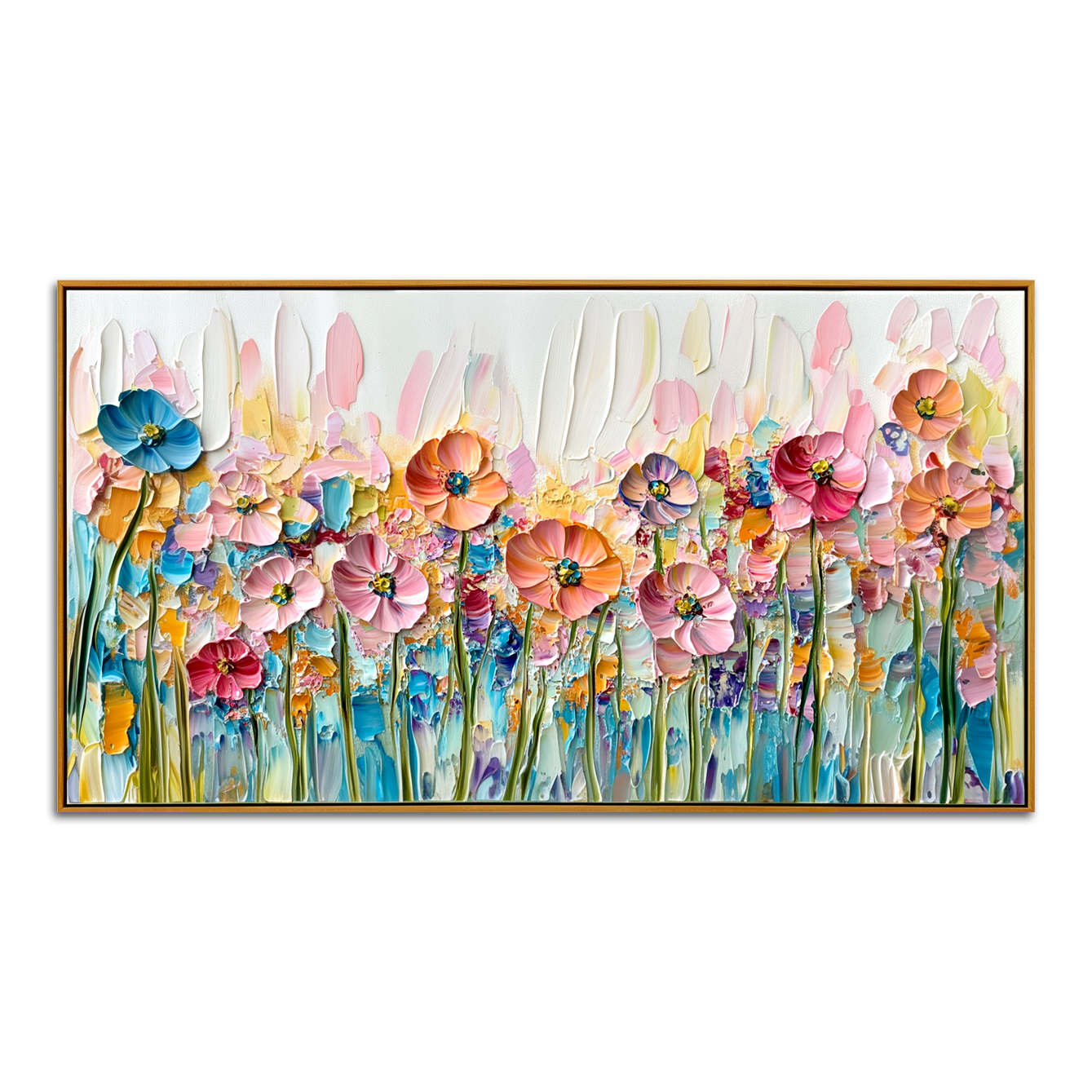 Vibrant Floral Oil Painting – Colorful Poppy Field Art with Textured Strokes