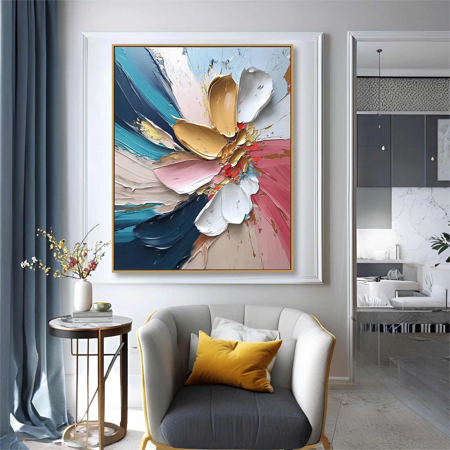 Abstract Floral Textured Wall Art with Thick Petal Brushstrokes