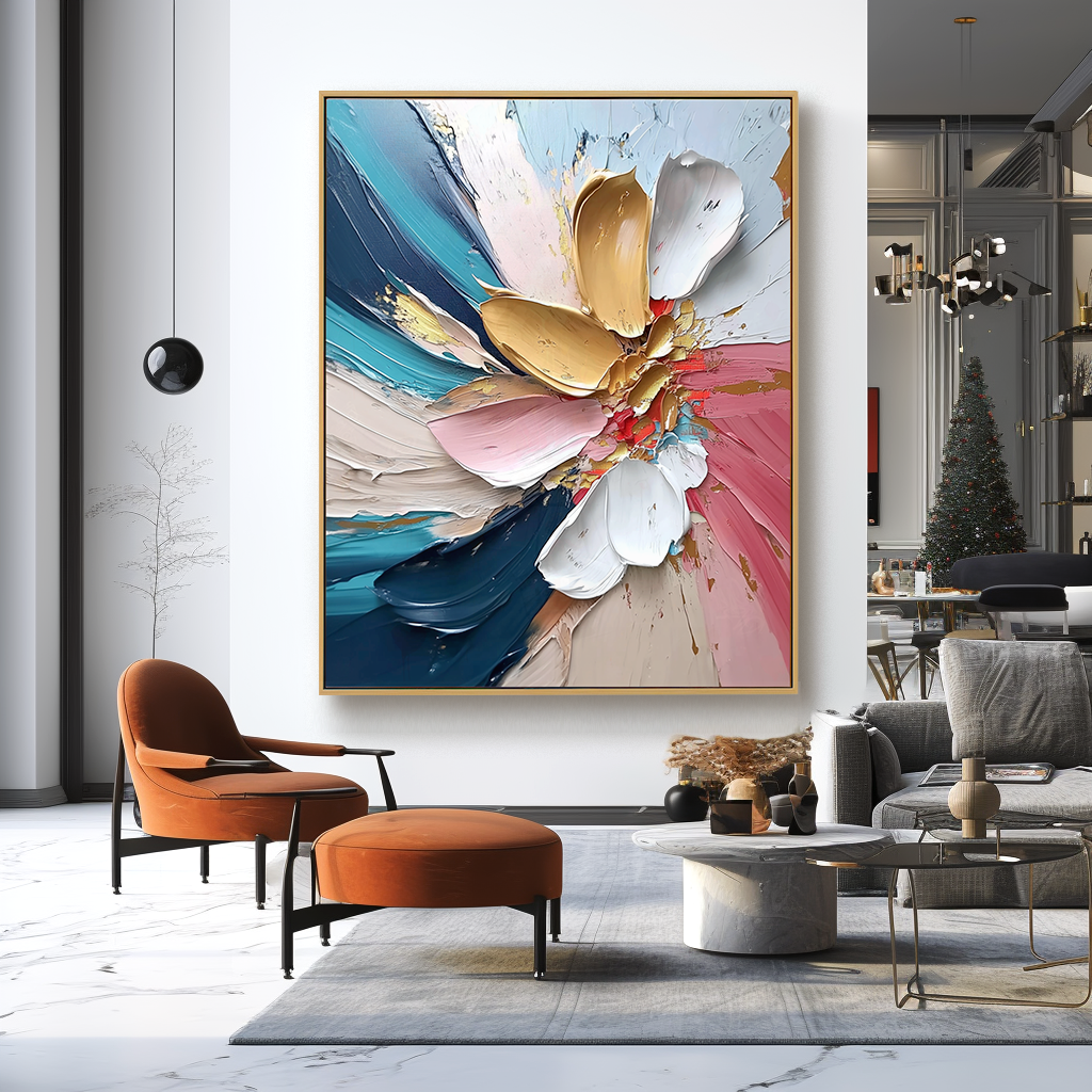 Abstract Floral Textured Wall Art with Thick Petal Brushstrokes