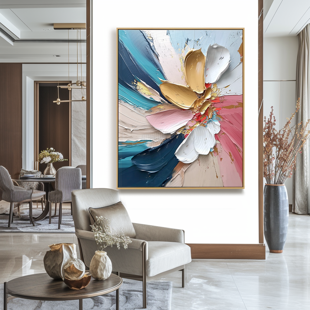 Abstract Floral Textured Wall Art with Thick Petal Brushstrokes