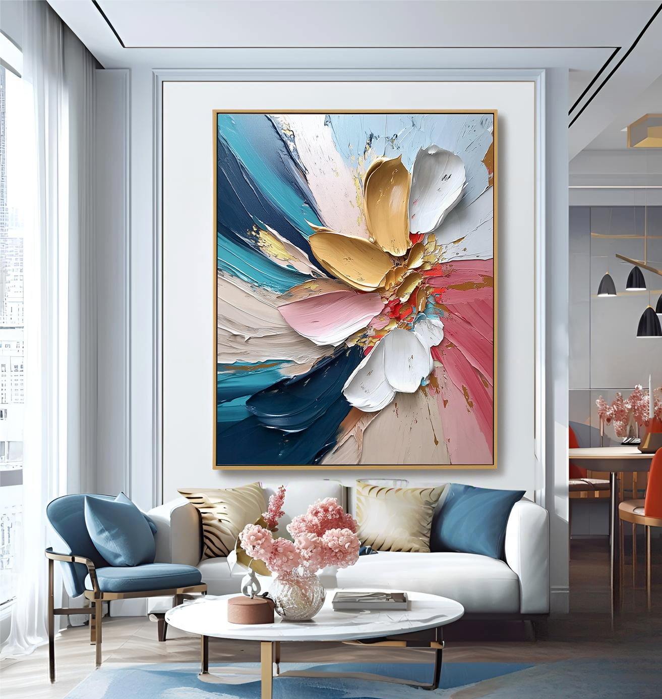 Abstract Floral Textured Wall Art with Thick Petal Brushstrokes