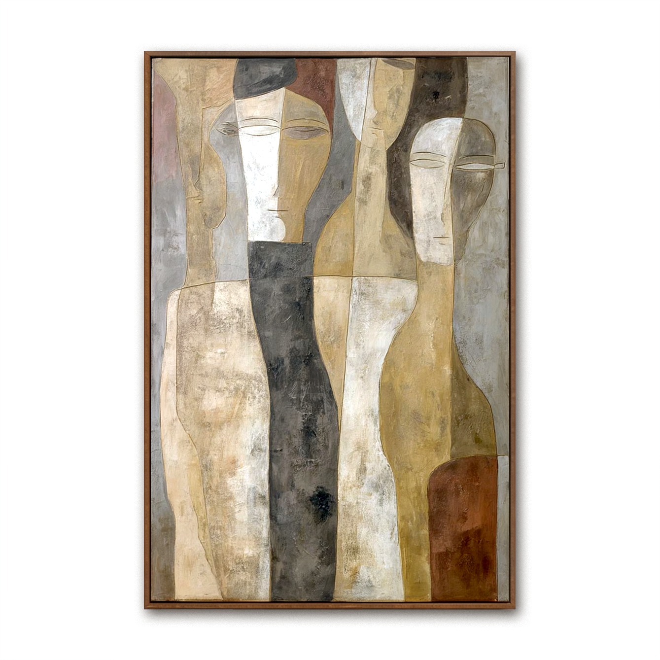 Abstract figurative painting showing calm human forms with soft textures and a modern minimalist style