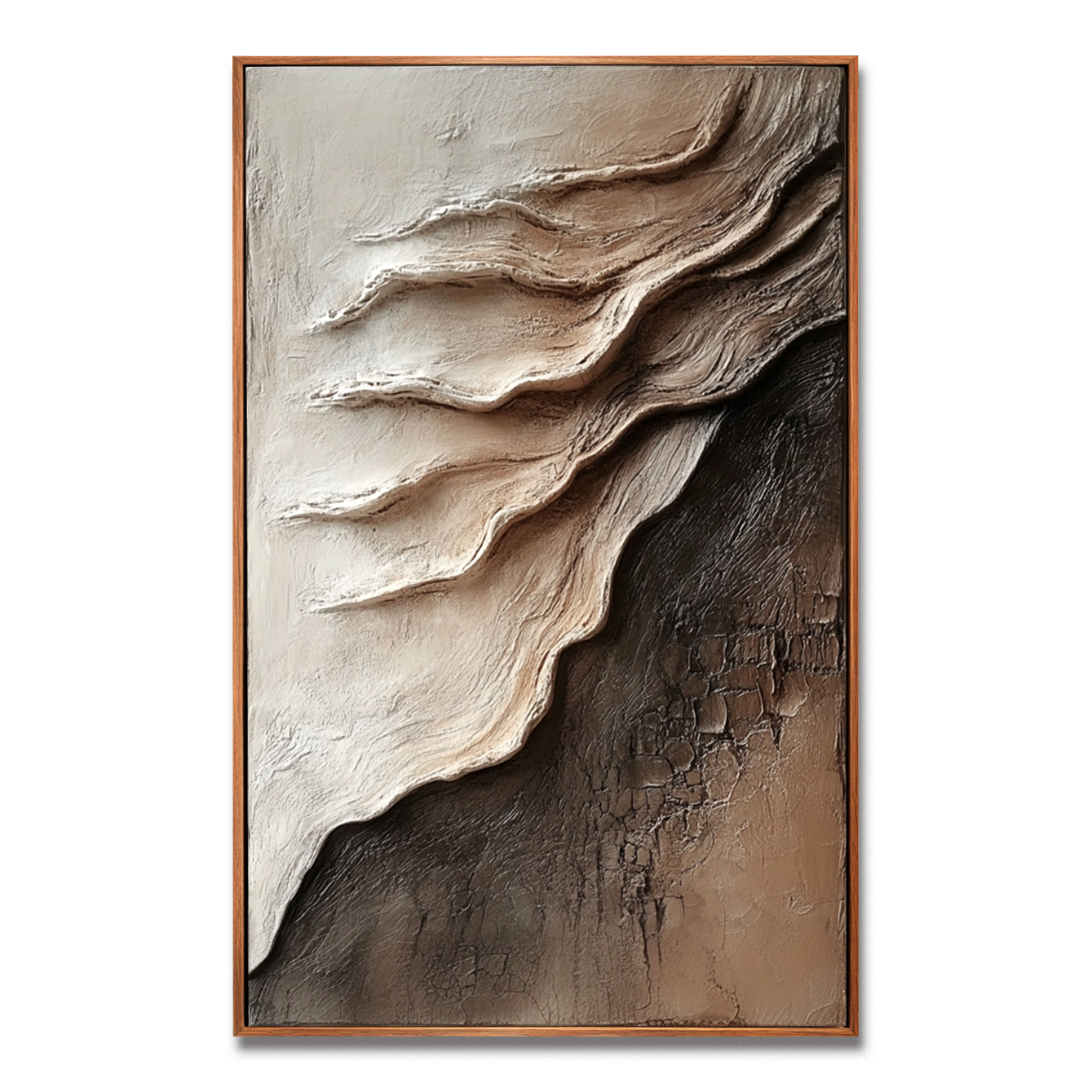 neutral textured abstract painting with layered desert rock pattern