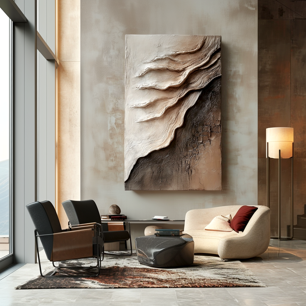 neutral textured abstract painting with layered desert rock pattern