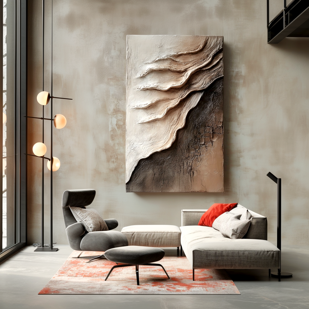 neutral textured abstract painting with layered desert rock pattern