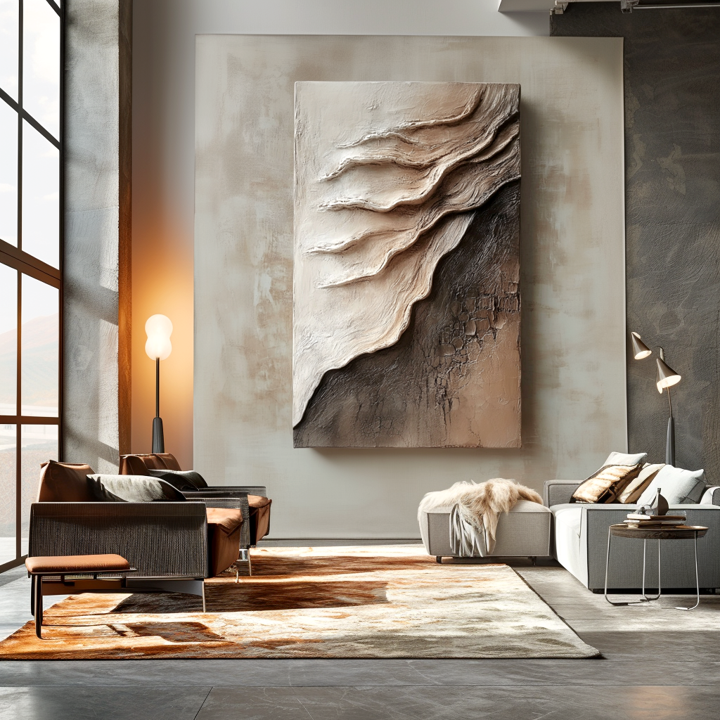 neutral textured abstract painting with layered desert rock pattern