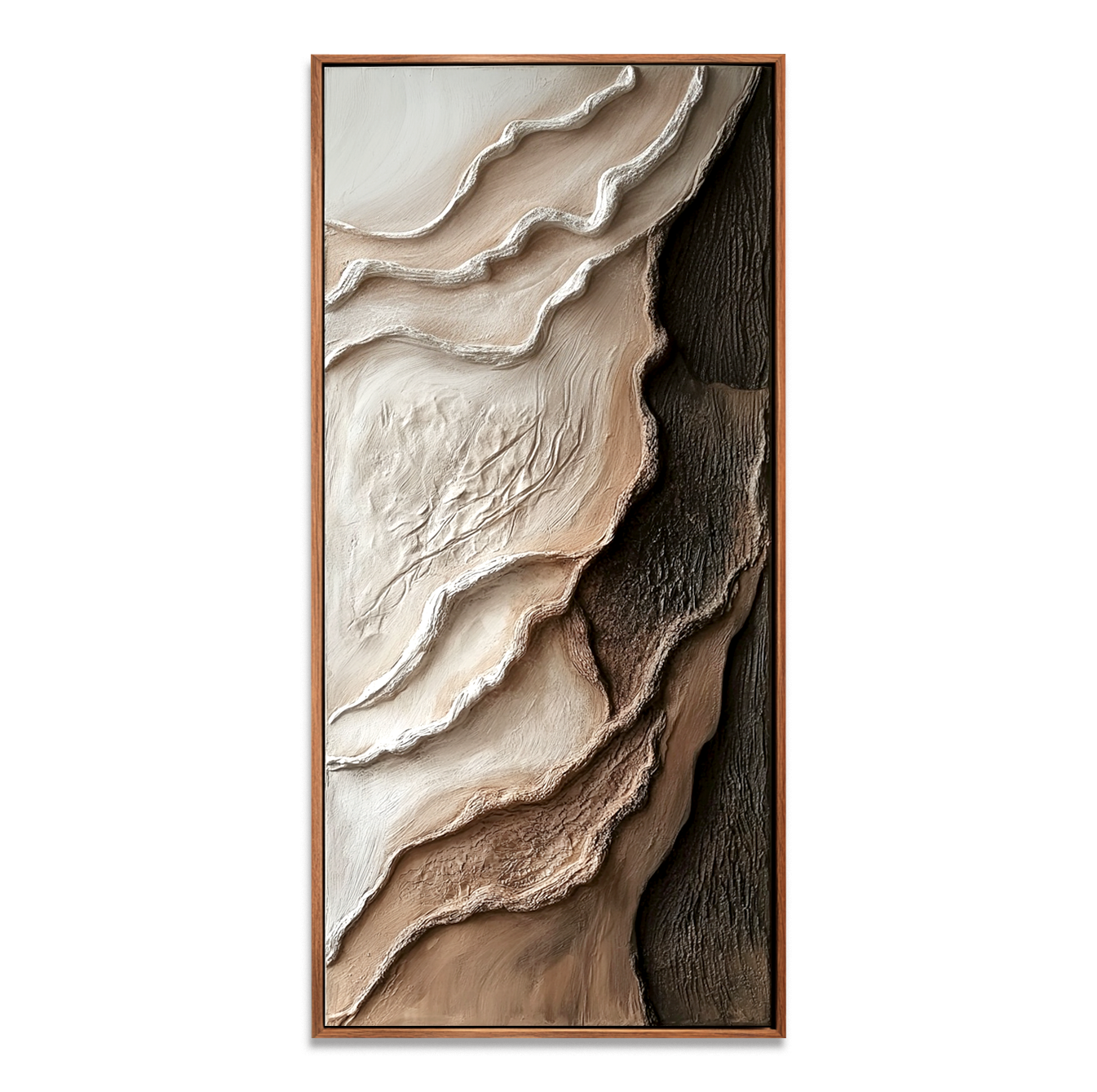 neutral layered textured abstract painting with canyon-like forms