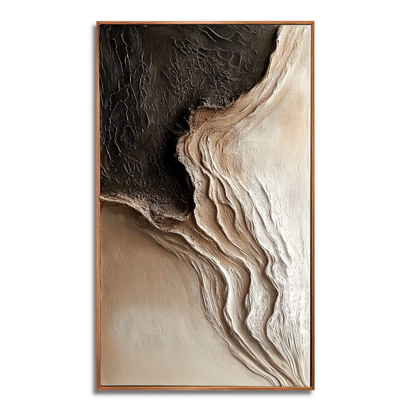 neutral textured abstract painting with flowing erosion layers