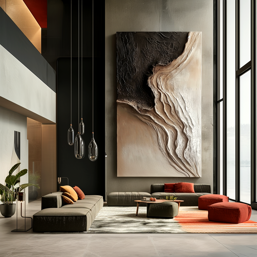 neutral textured abstract painting with flowing erosion layers