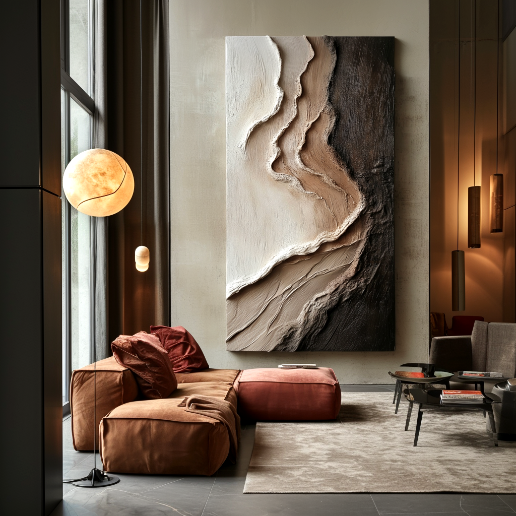 neutral layered textured abstract painting in earth tones