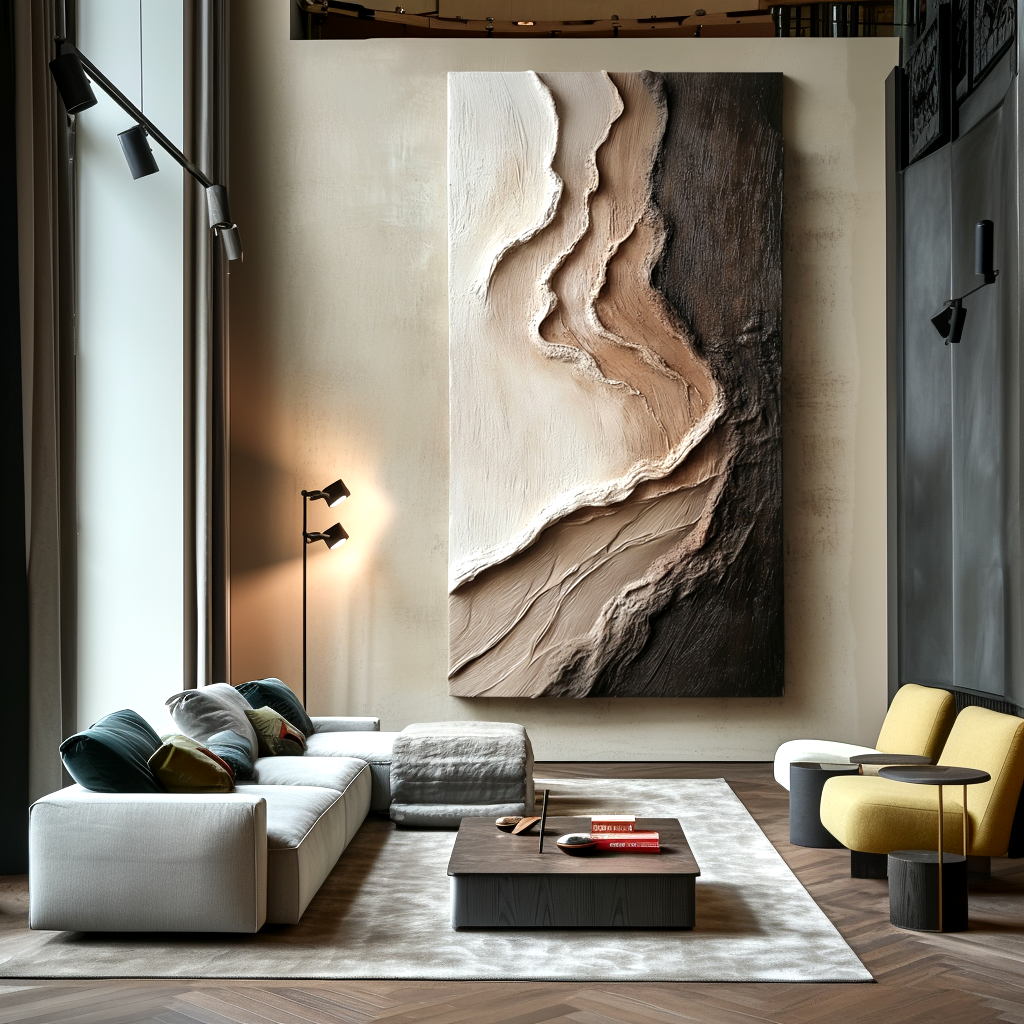 neutral layered textured abstract painting in earth tones