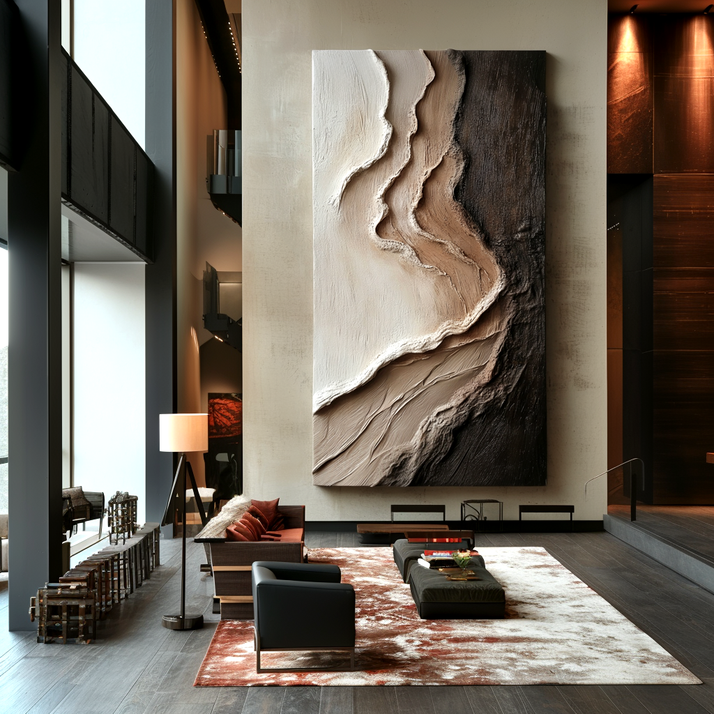 neutral layered textured abstract painting in earth tones