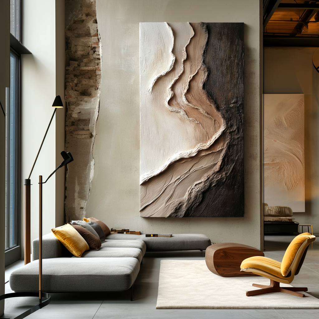 neutral layered textured abstract painting in earth tones