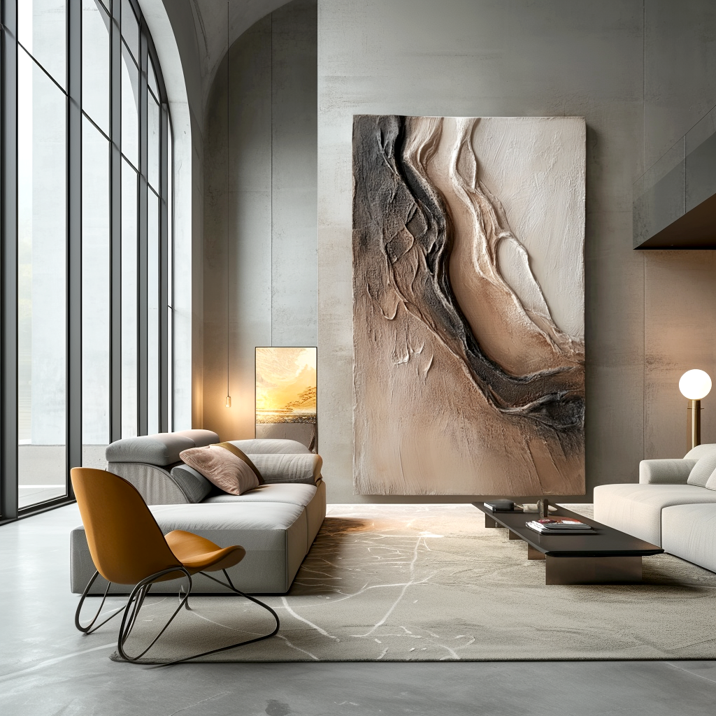 neutral canyon inspired textured abstract painting in earth tones