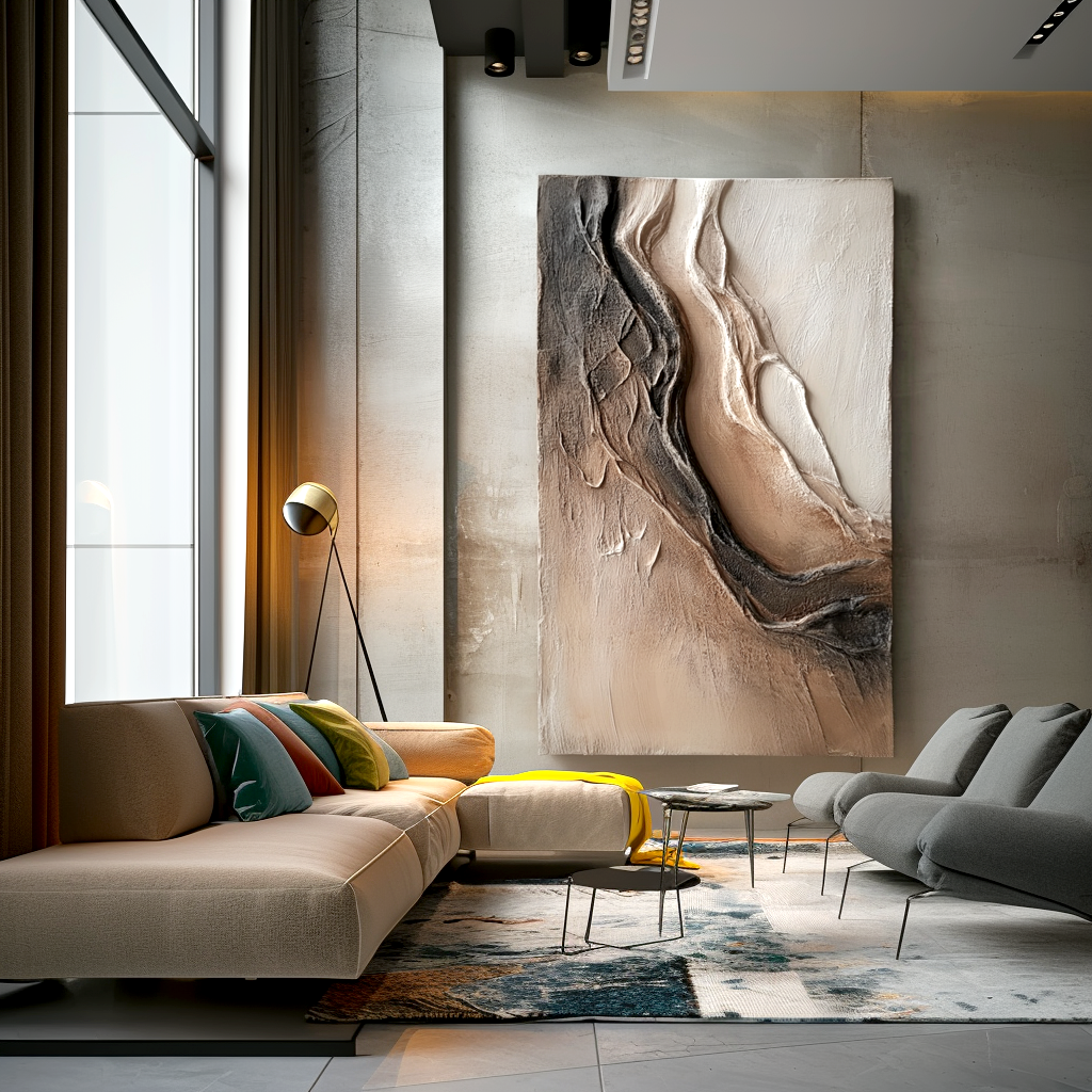 neutral canyon inspired textured abstract painting in earth tones