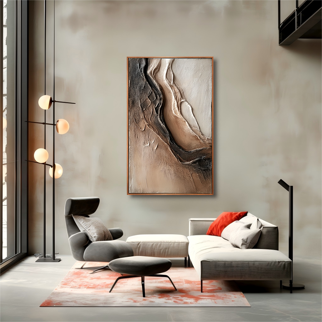 neutral canyon inspired textured abstract painting in earth tones