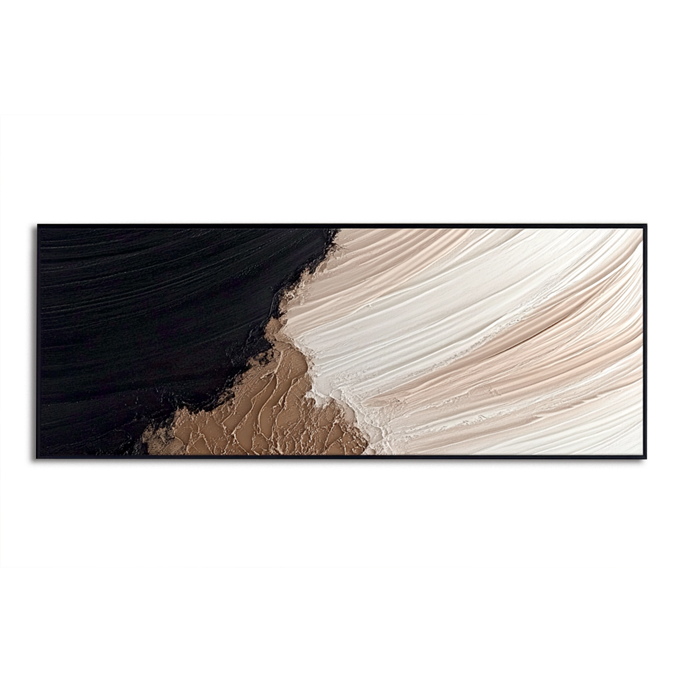 neutral tidal edge textured abstract painting in black beige and white