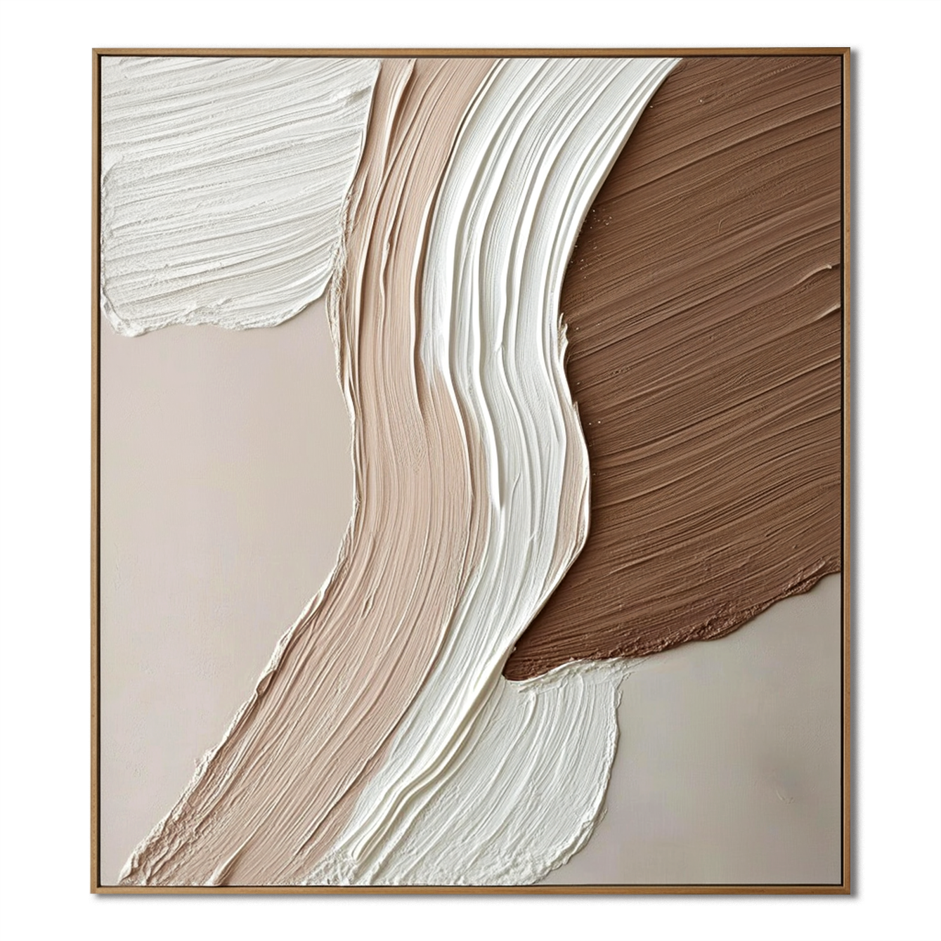 neutral beige brown white textured abstract painting with flowing strokes
