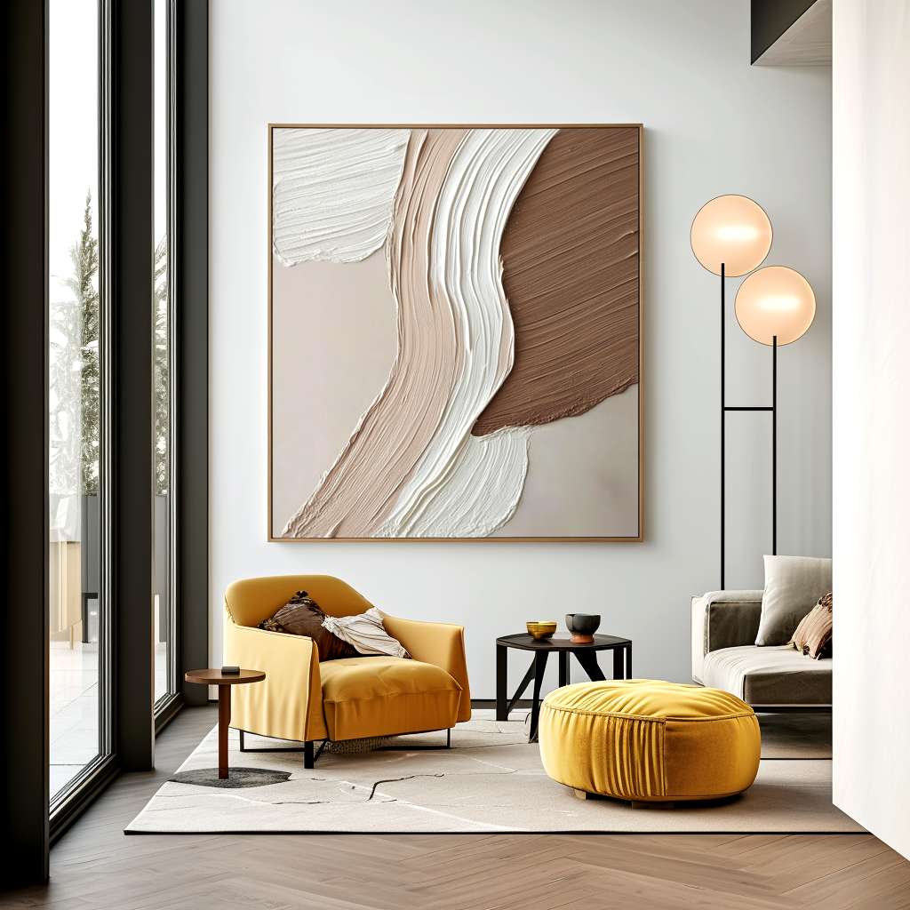 neutral beige brown white textured abstract painting with flowing strokes
