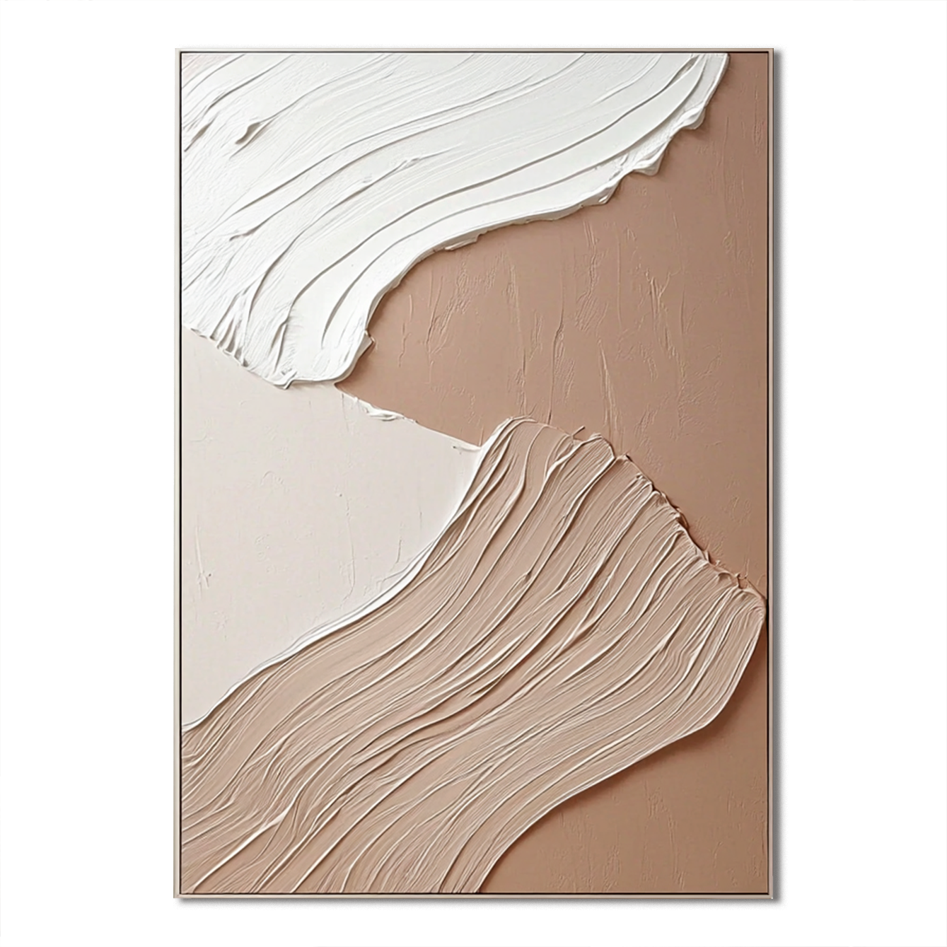 minimal neutral abstract textured painting with flowing creamy layered strokes