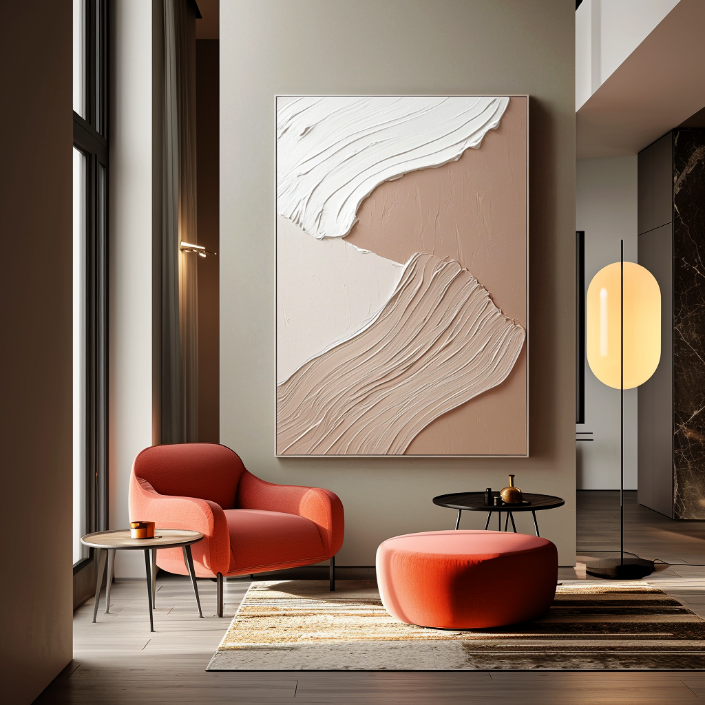 minimal neutral abstract textured painting with flowing creamy layered strokes