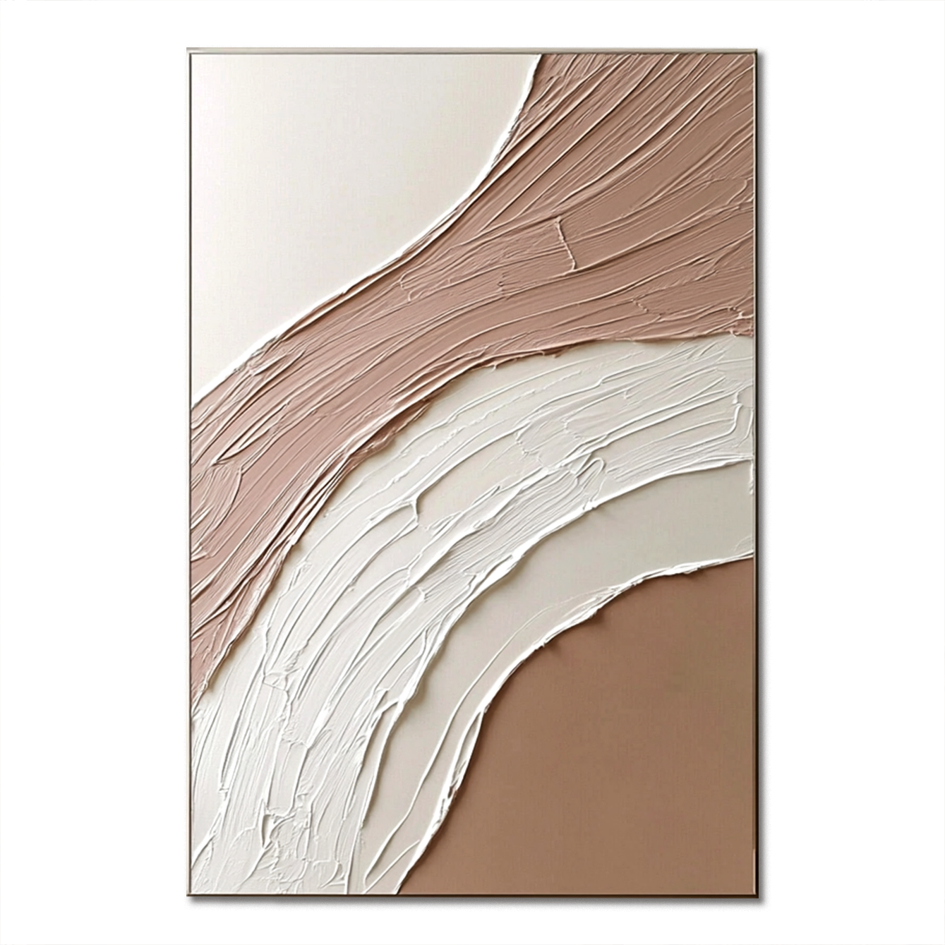 neutral minimal abstract textured painting with soft curved arc strokes