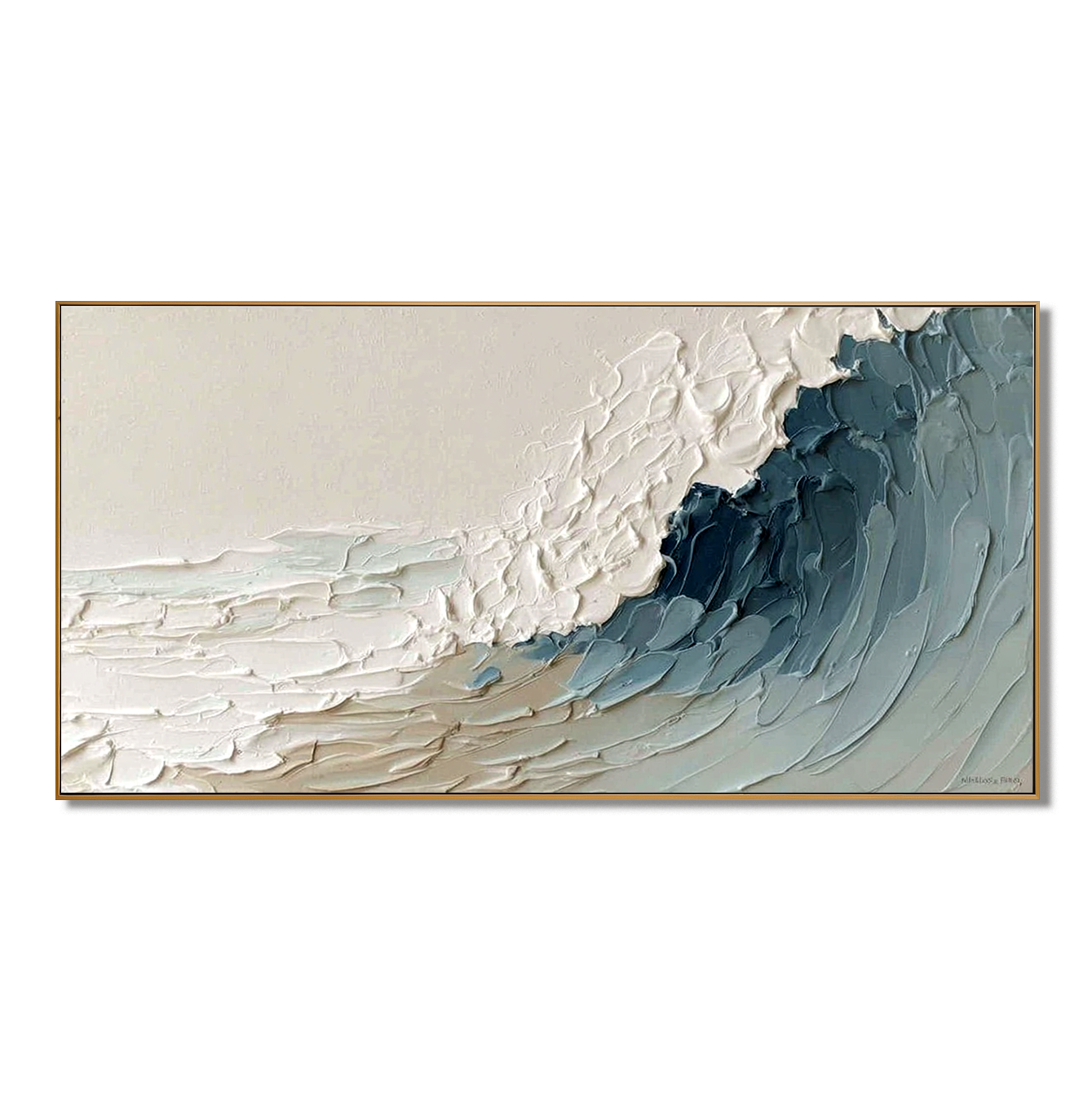 textured abstract coastal wave painting in soft blue and white tones