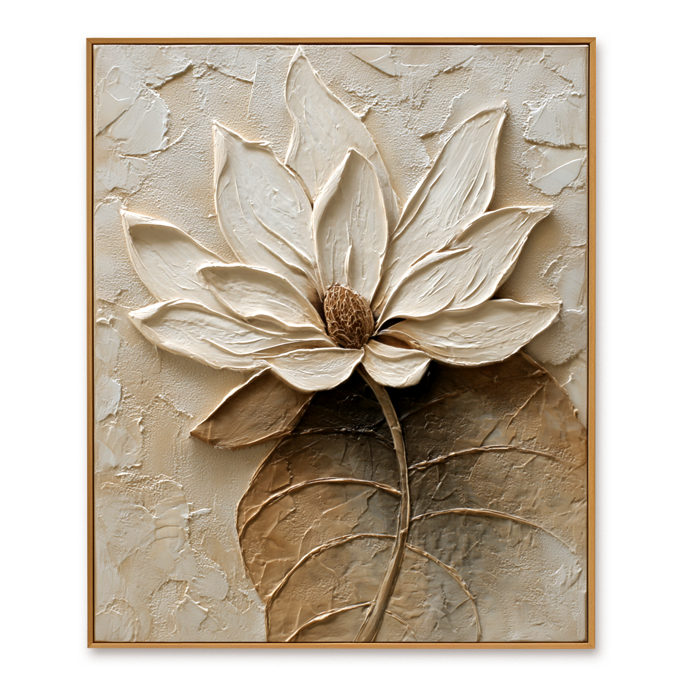textured lotus flower wall art with raised petals and neutral beige background