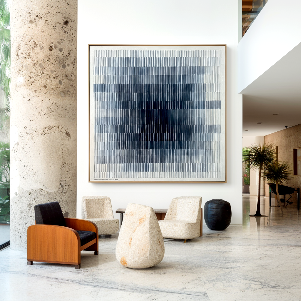 textured abstract wall art with a gradient of blue and white