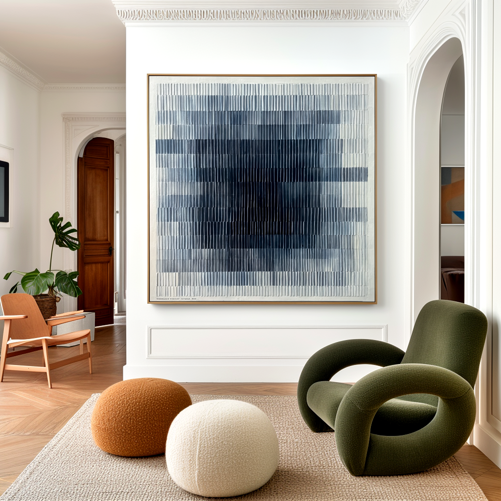 textured abstract wall art with a gradient of blue and white