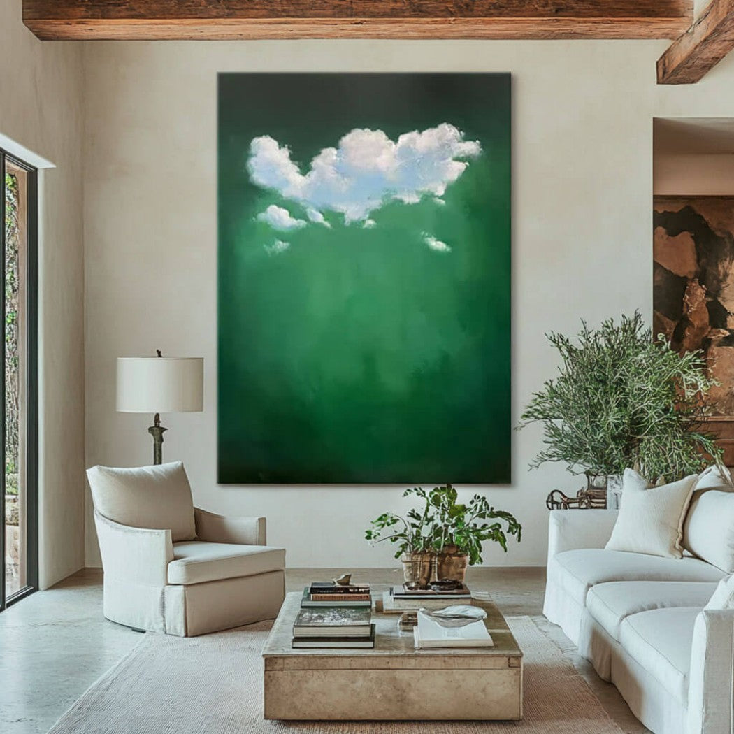 Abstract Cloud Oil Painting on Green Background #MAC015