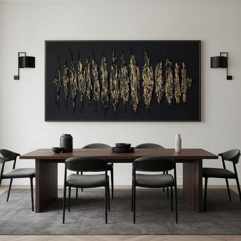 Abstract Gold Textured Oil Painting on Black Canvas #MAG030