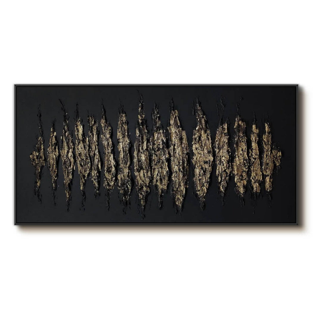 Abstract Gold Textured Oil Painting on Black Canvas #MAG030