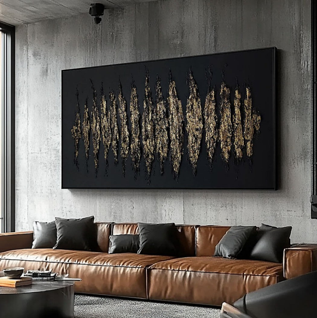 Abstract Gold Textured Oil Painting on Black Canvas #MAG030