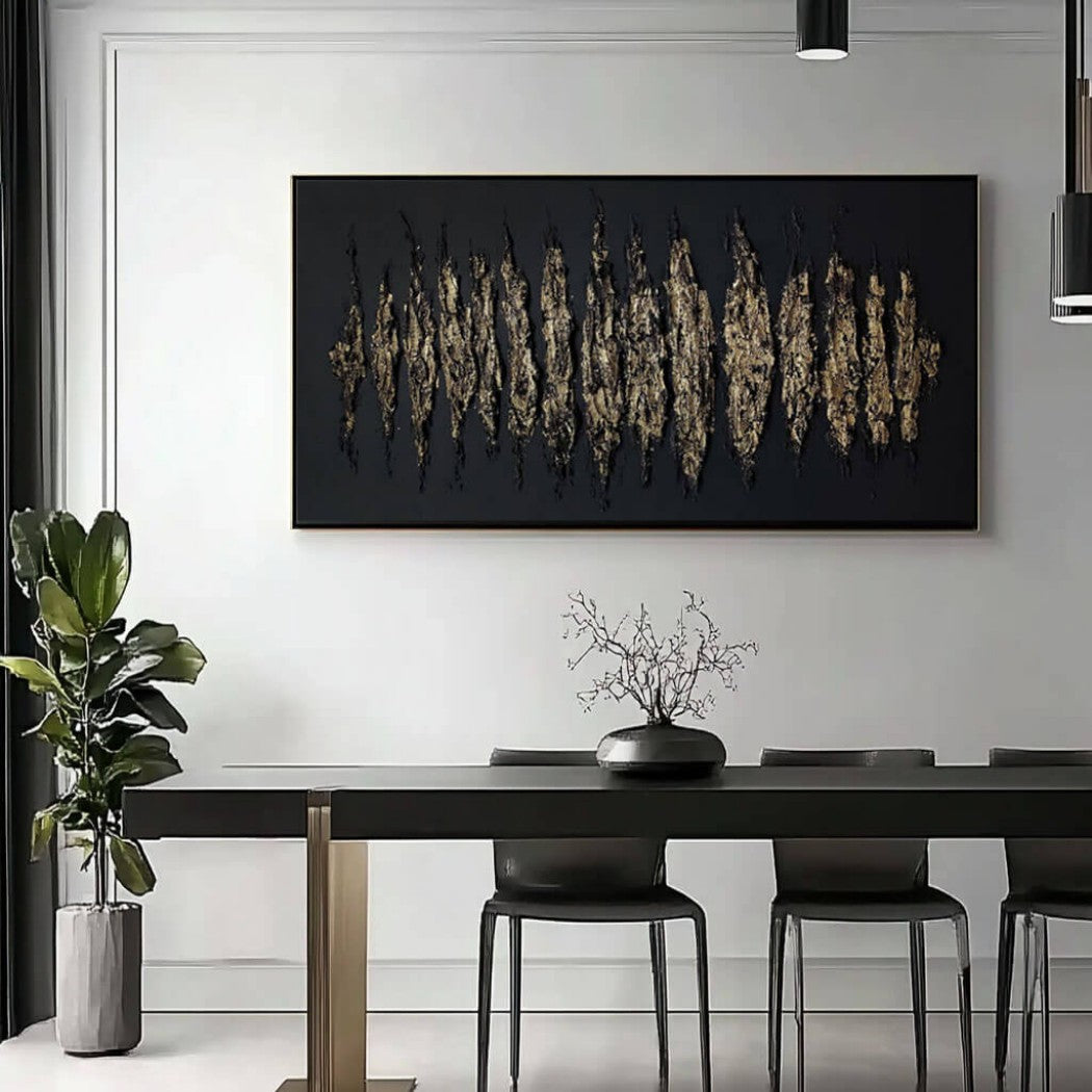 Abstract Gold Textured Oil Painting on Black Canvas #MAG030