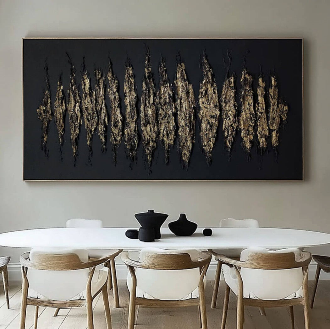 Abstract Gold Textured Oil Painting on Black Canvas #MAG030