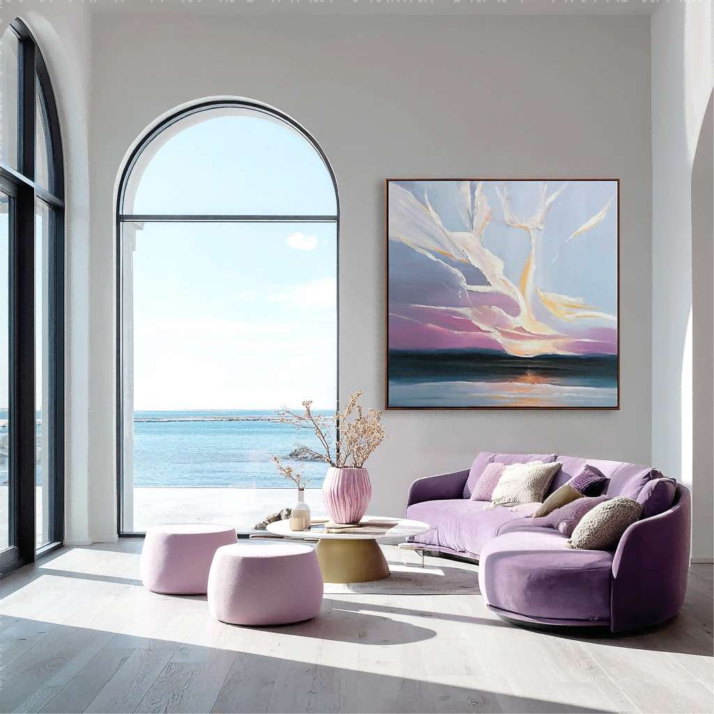 Large Original Abstract Sunset Oil Painting on Canvas #MLO0074