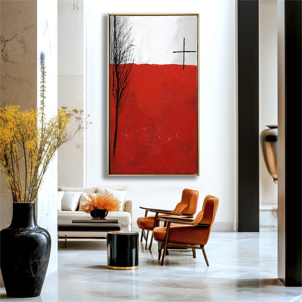 Original Red & White Abstract Painting #MOR0085