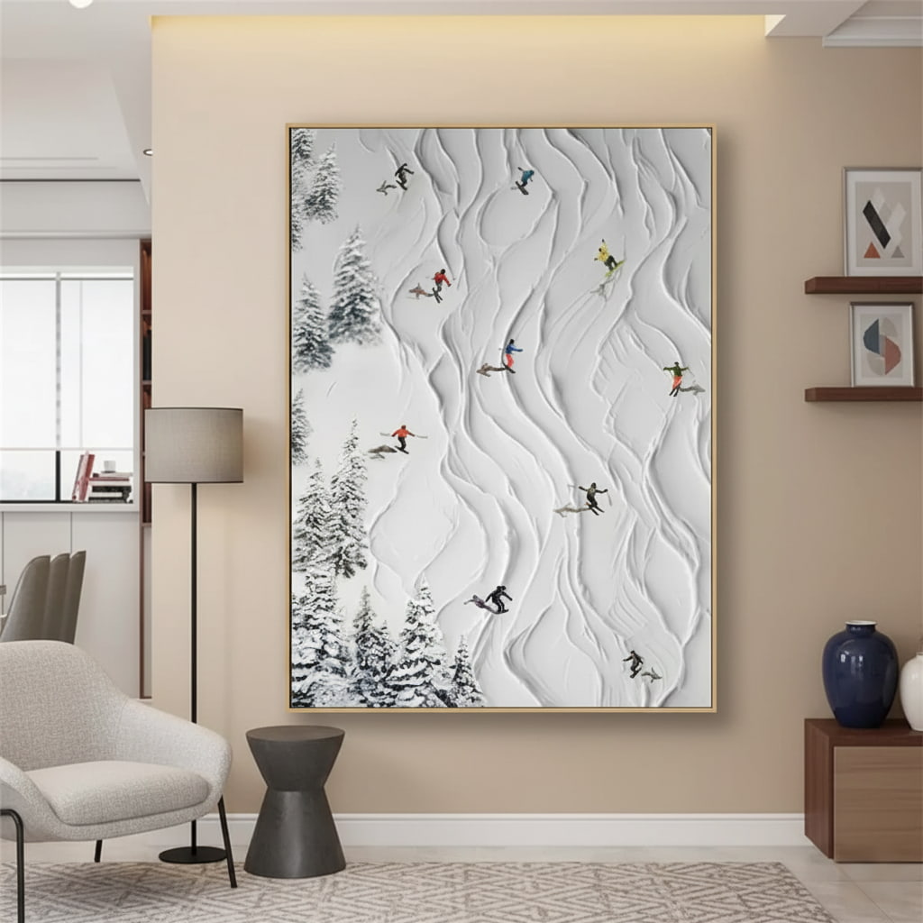 Original Hand-Painted Textured Skiing Oil Painting #MOH531