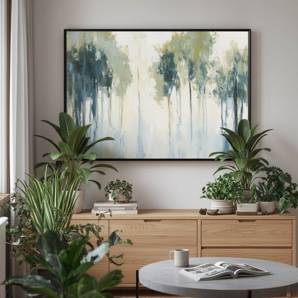 Large Original Abstract Forest Oil Painting on Canvas #MLO736