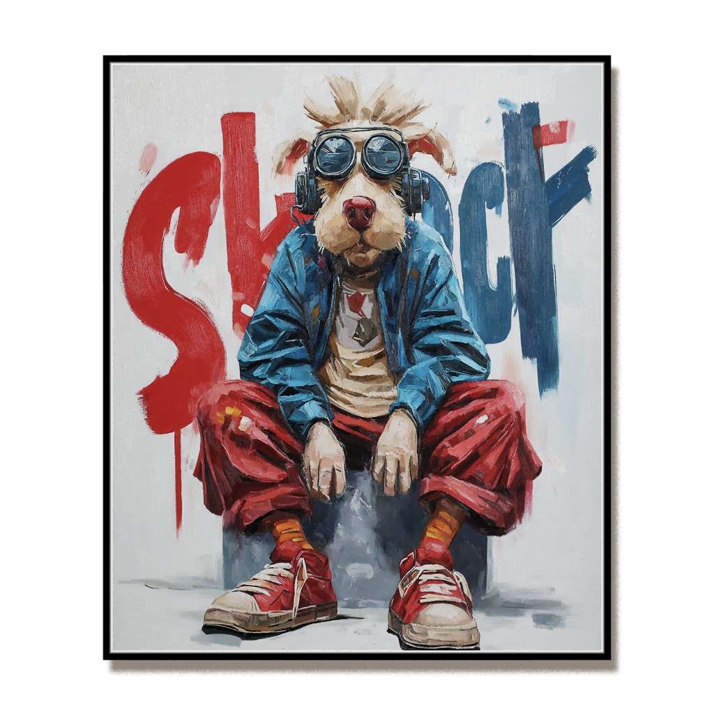 Hand-Painted Pop Art Dog Oil Painting on Canvas II #MHP0072