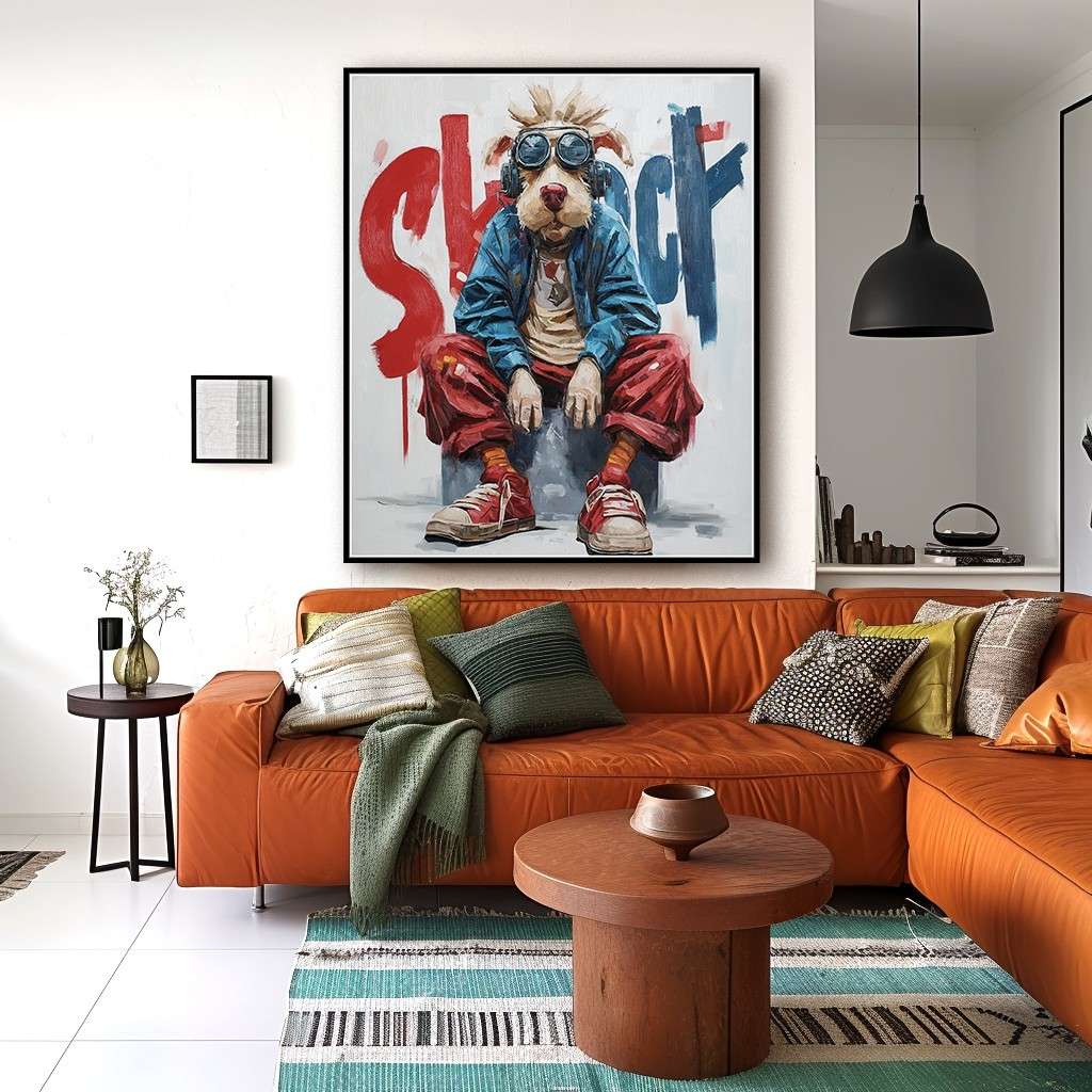Hand-Painted Pop Art Dog Oil Painting on Canvas II #MHP0072