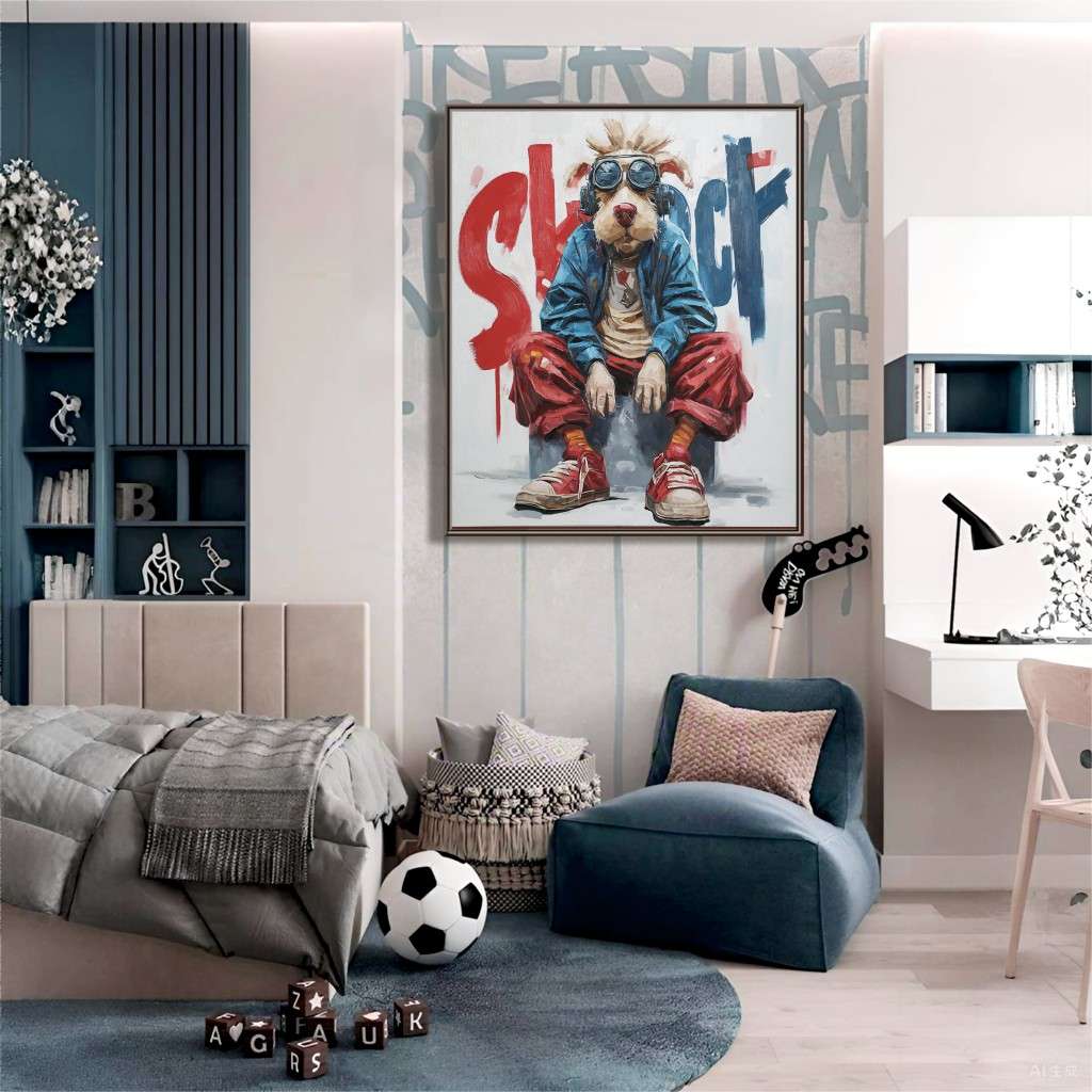 Hand-Painted Pop Art Dog Oil Painting on Canvas II #MHP0072