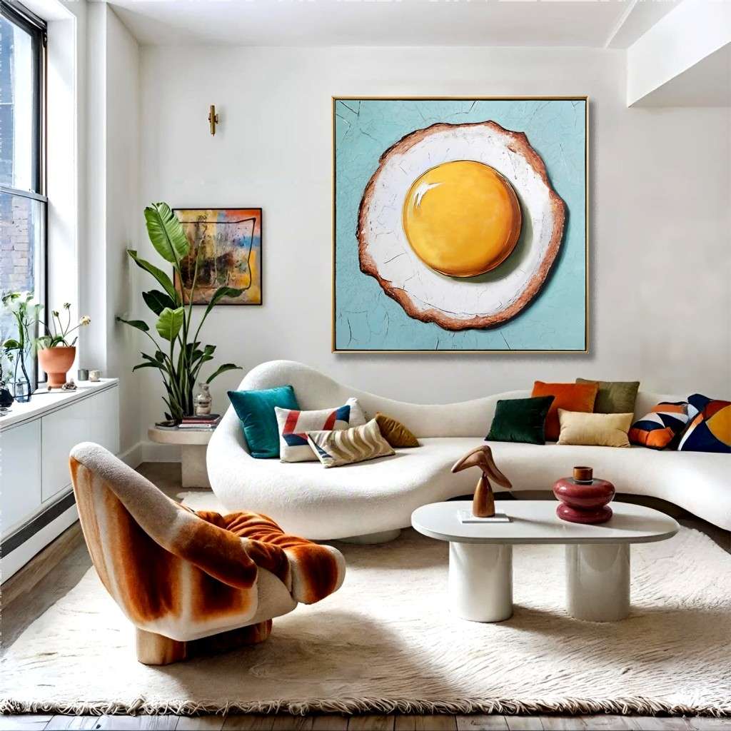 Original Pop Art Fried Egg Oil Painting on Canvas #MOP0076