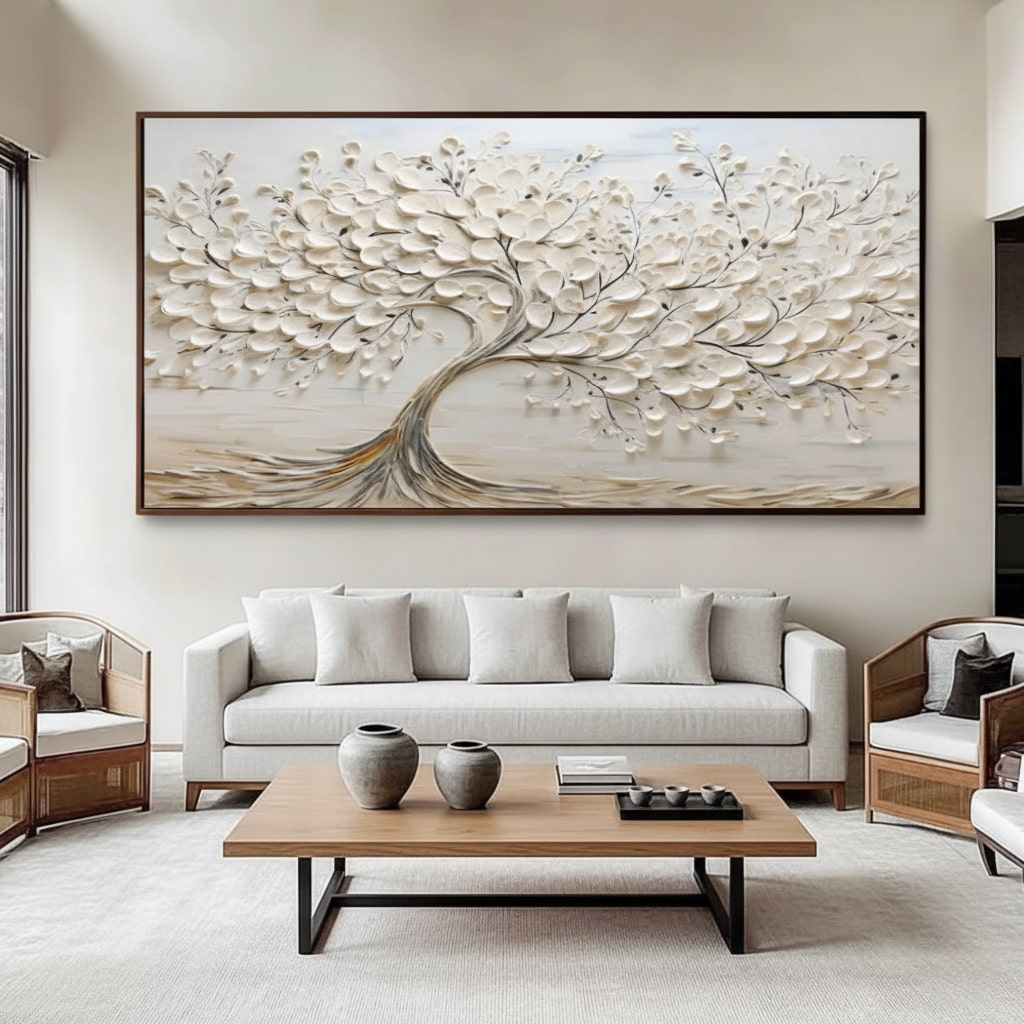 Textured White Tree Oil Painting #MTW620